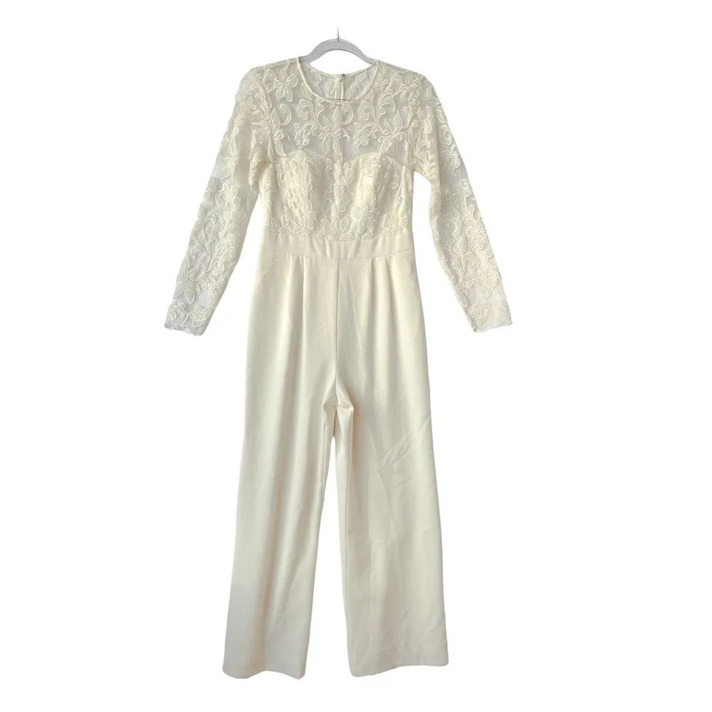 Eliza J Ivory Lace Cream Jumpsuit Women Size 4 - Picture 6 of 15